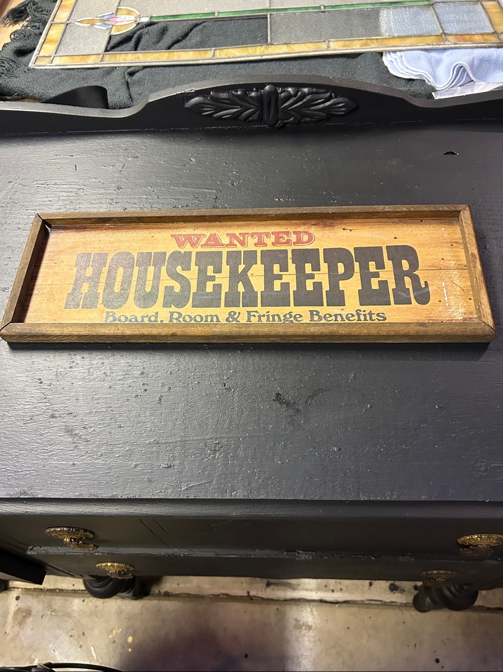 Vintage WANTED Housekeeper Funny Wood Sign | Western/CowboyMan Cave Deco
